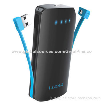 Built-in USB Cable Power Bank for iPhone/Galaxy/All Android Phone, 5200mAh Capacity